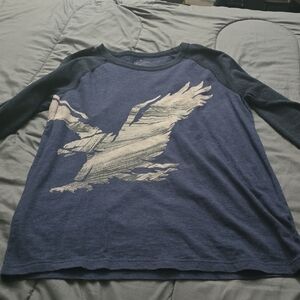 American Eagle Outfitters Navy and Gray Long Sleeve Tee